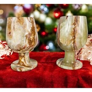 Green onyx wine glass set, champagne glasses, goblets Christmas gift for couple